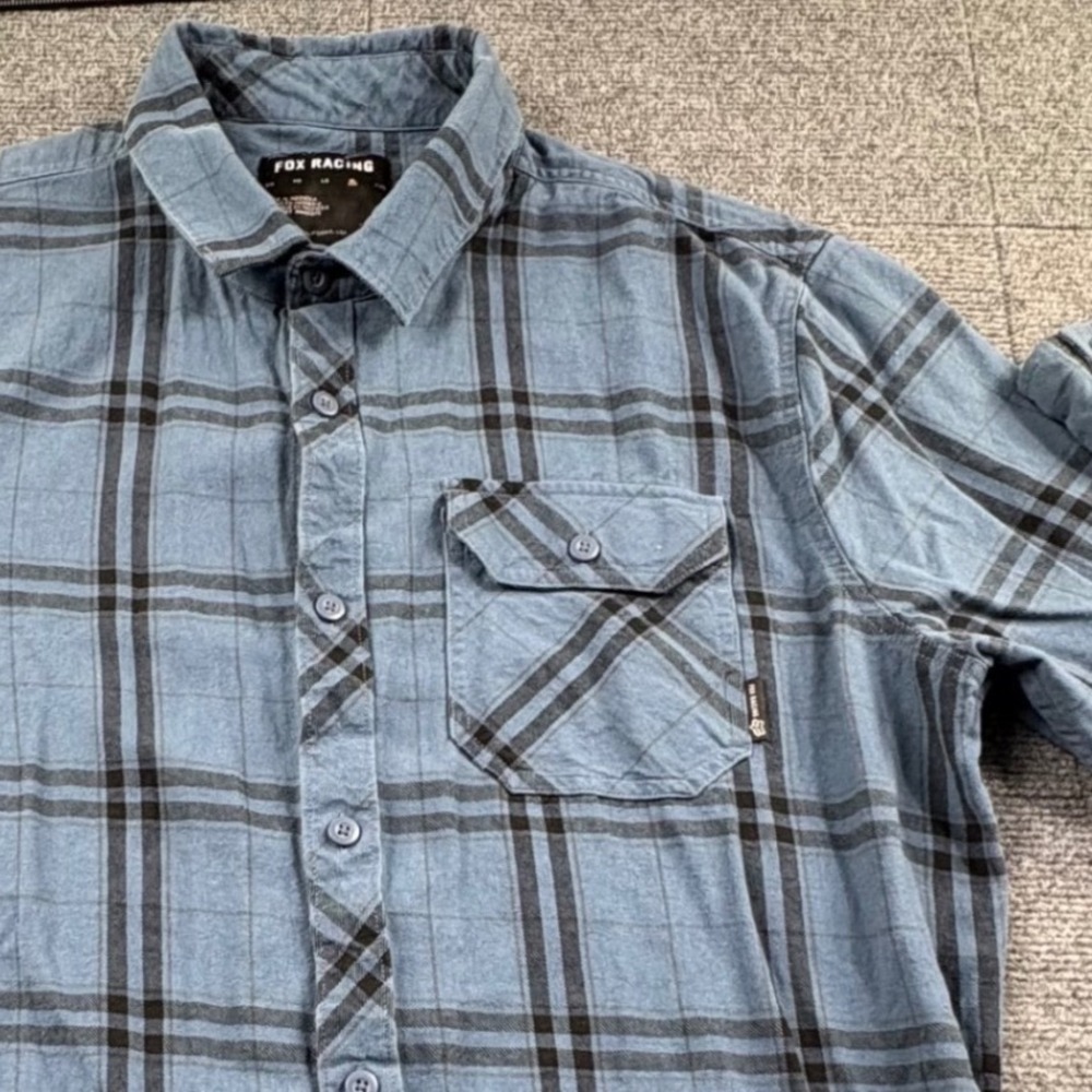 Fox Racing Mens XL Blue Black Plaid Flannel Long Sleeve Button Down Shirt